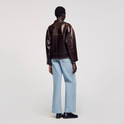 Sandro Oversized leather jacket Brown