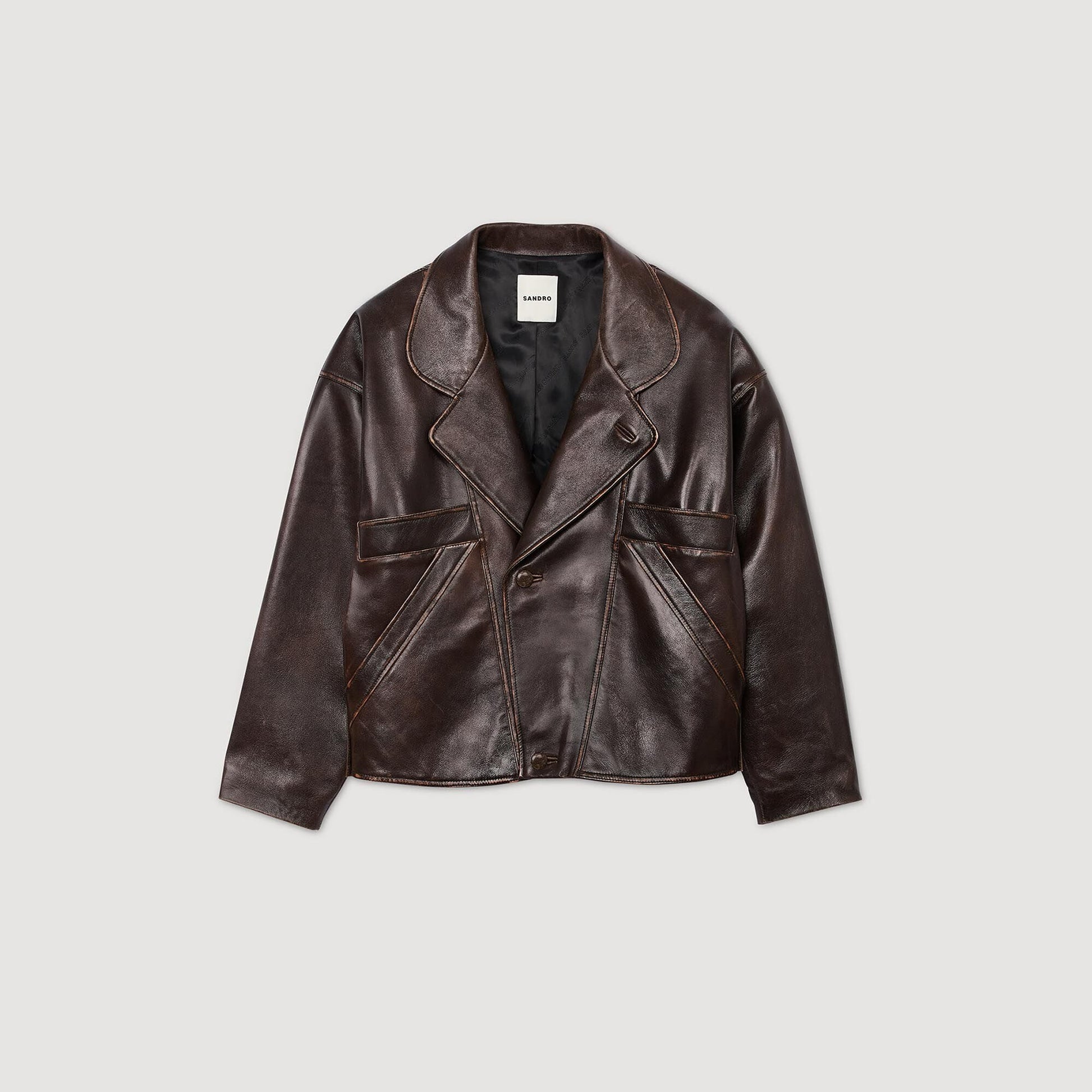 Sandro Oversized leather jacket Brown