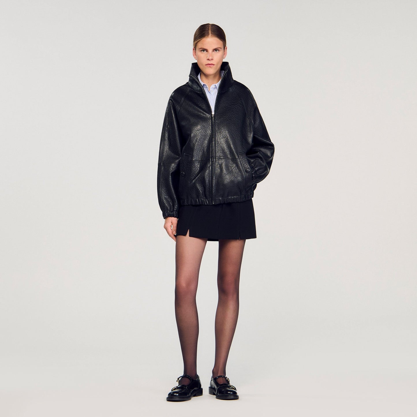 Sandro Oversized leather jacket Black