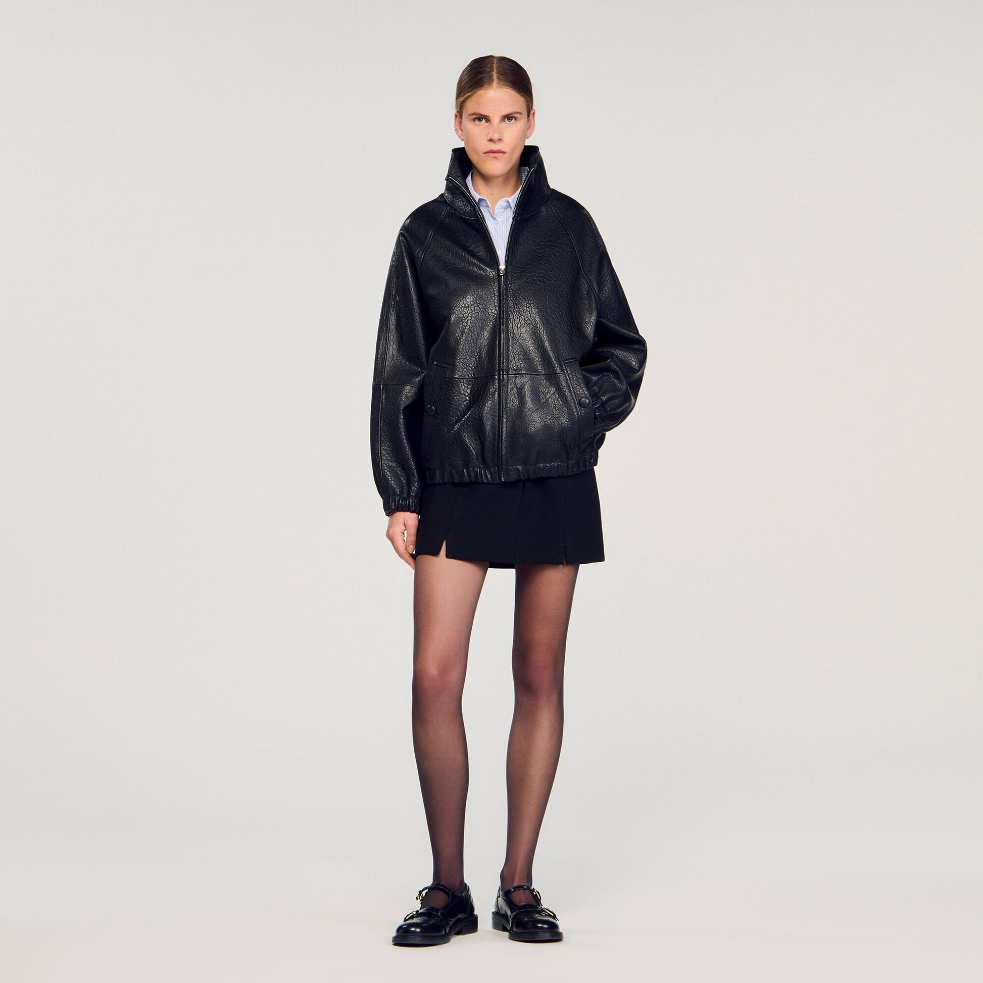 Sandro Oversized leather jacket Black