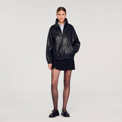 Sandro Oversized leather jacket Black