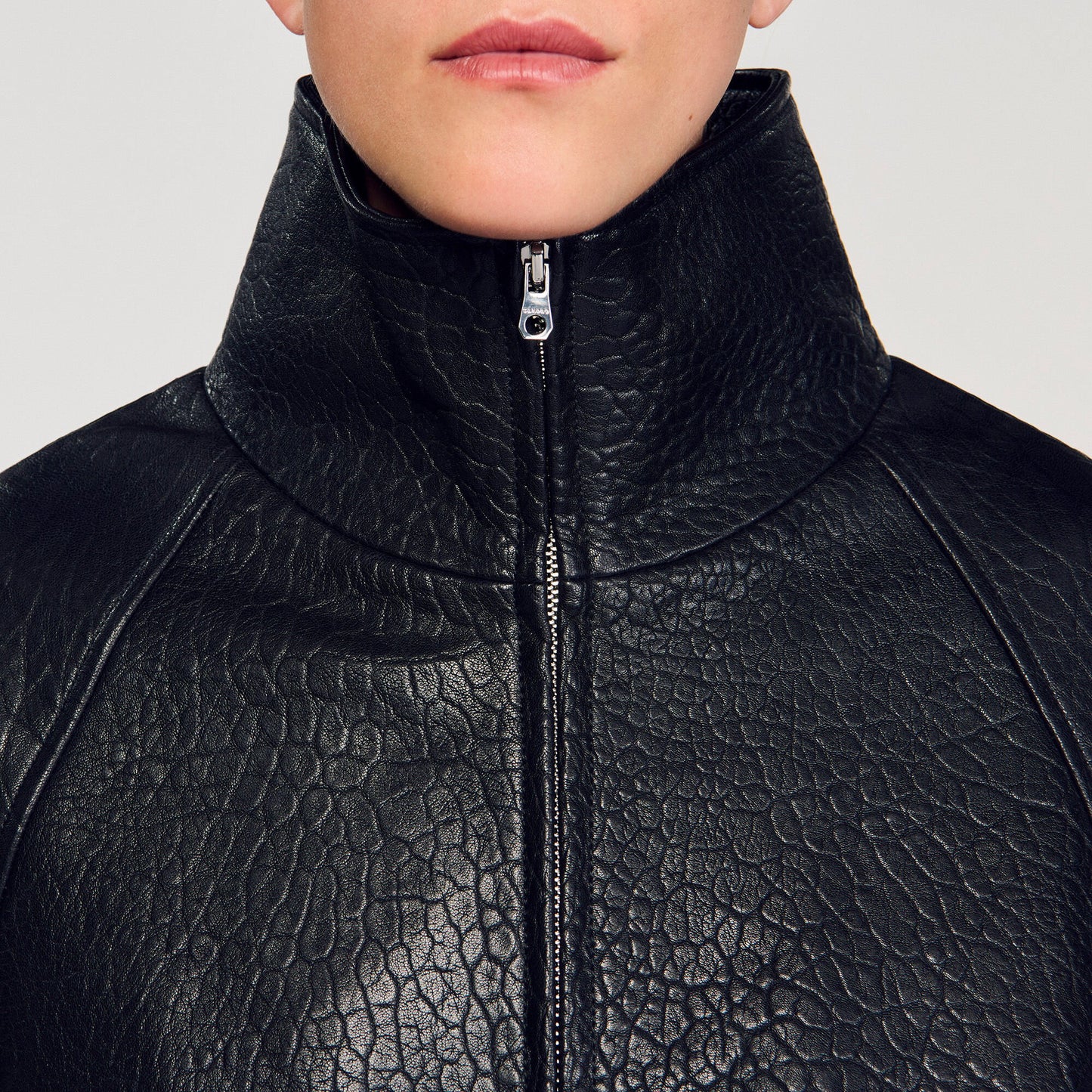 Sandro Oversized leather jacket Black