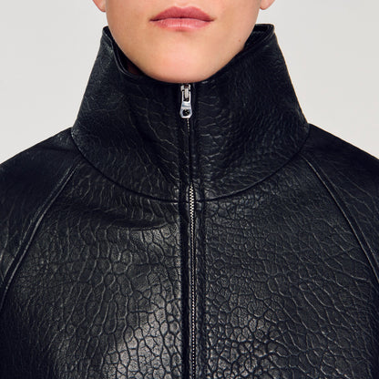 Sandro Oversized leather jacket Black
