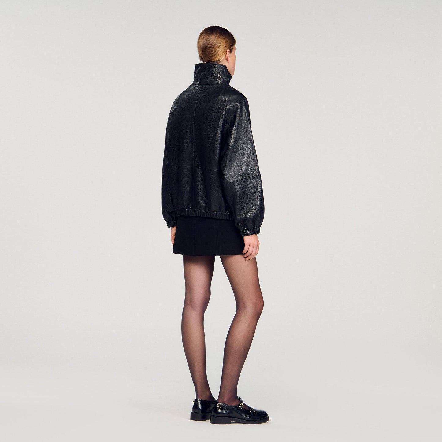 Sandro Oversized leather jacket Black