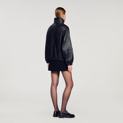 Sandro Oversized leather jacket Black