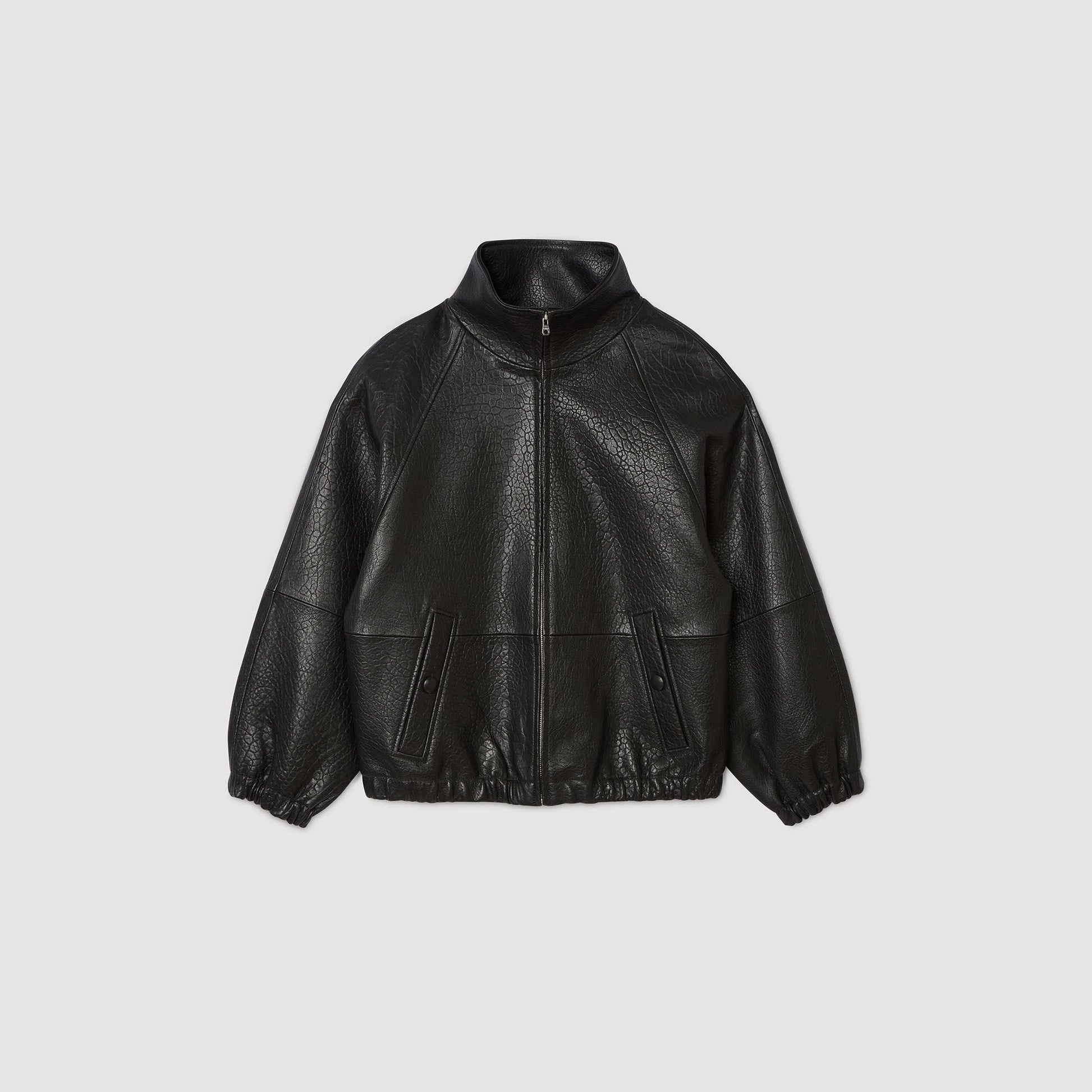 Sandro Oversized leather jacket Black