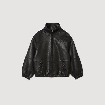 Sandro Oversized leather jacket Black