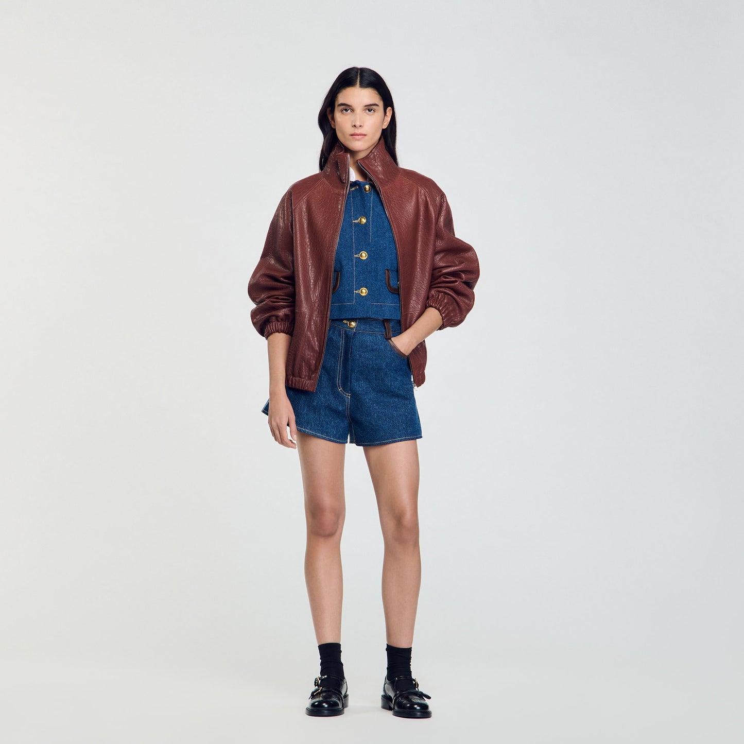 Sandro Oversized leather jacket Bordeaux