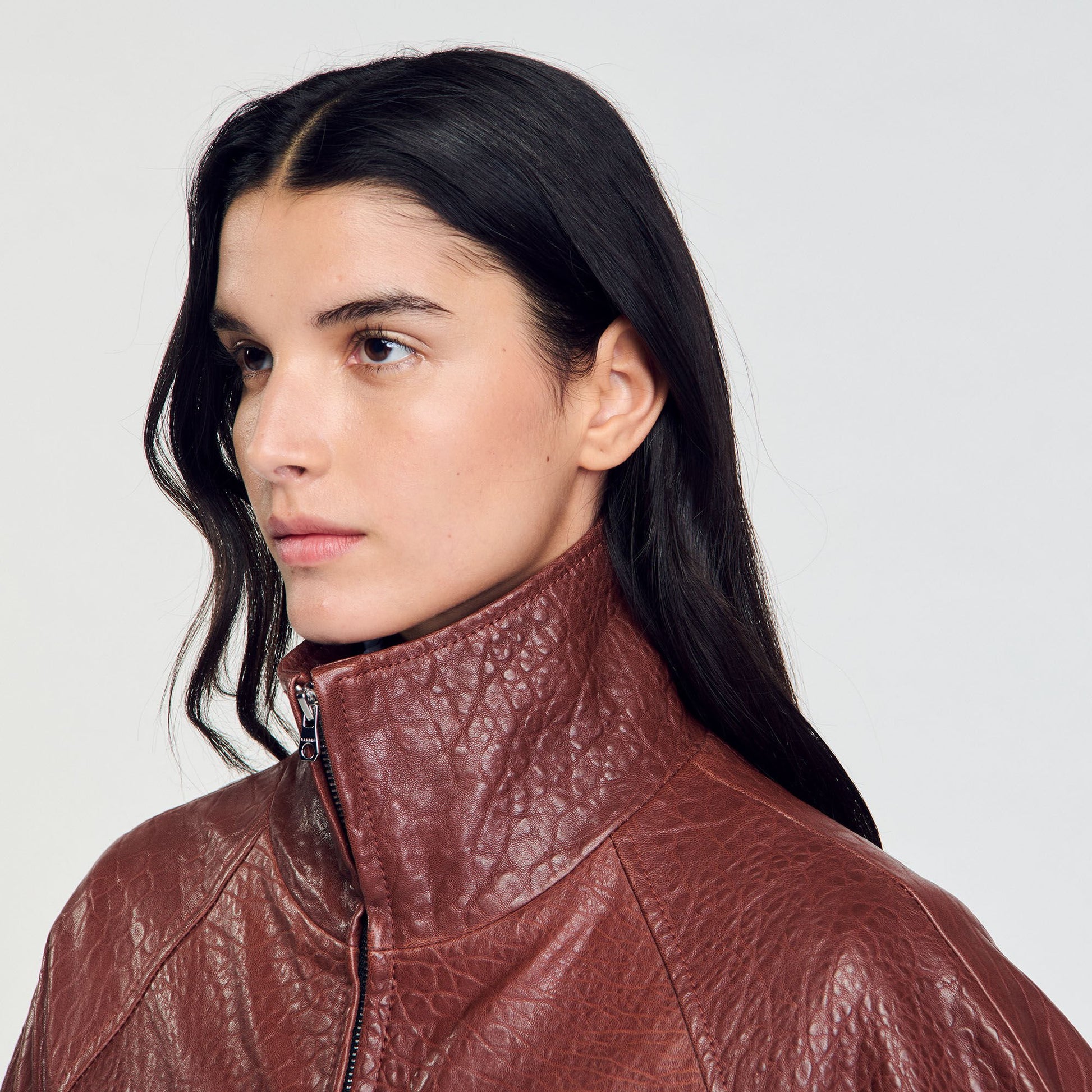 Sandro Oversized leather jacket Bordeaux
