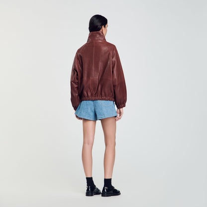Sandro Oversized leather jacket Bordeaux
