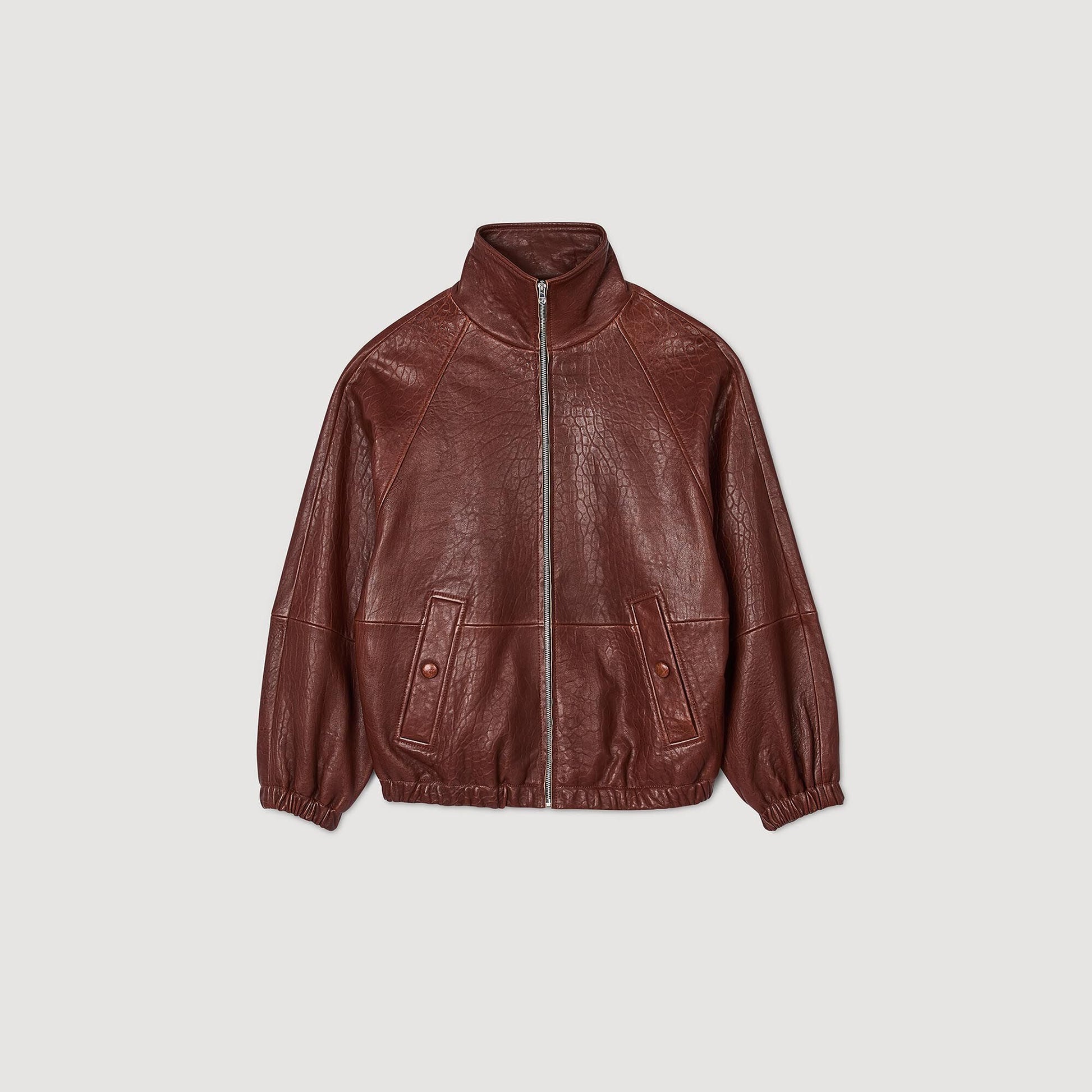 Sandro Oversized leather jacket Bordeaux