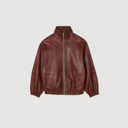 Sandro Oversized leather jacket Bordeaux