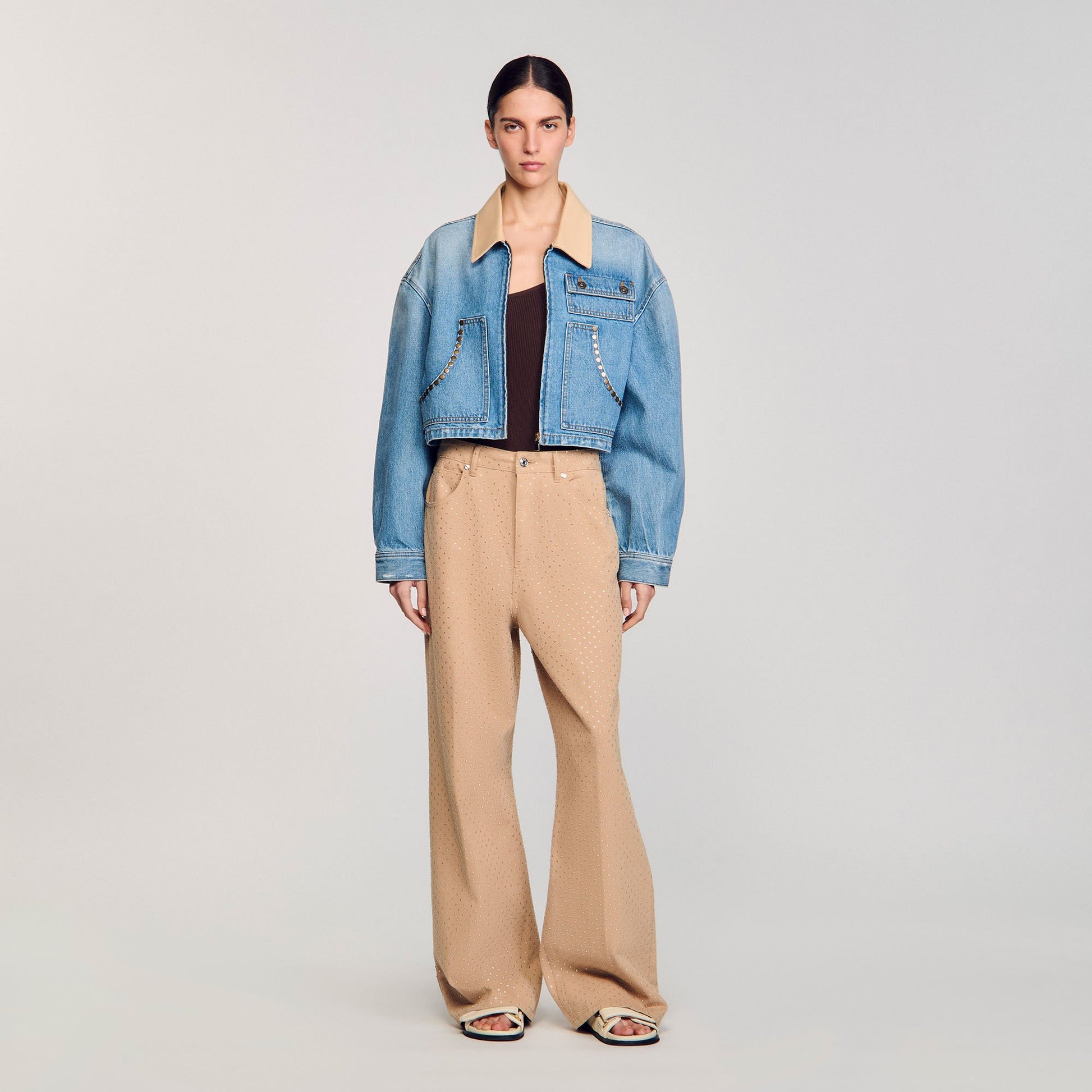 Sandro Denim jacket with studs Blue Jean
