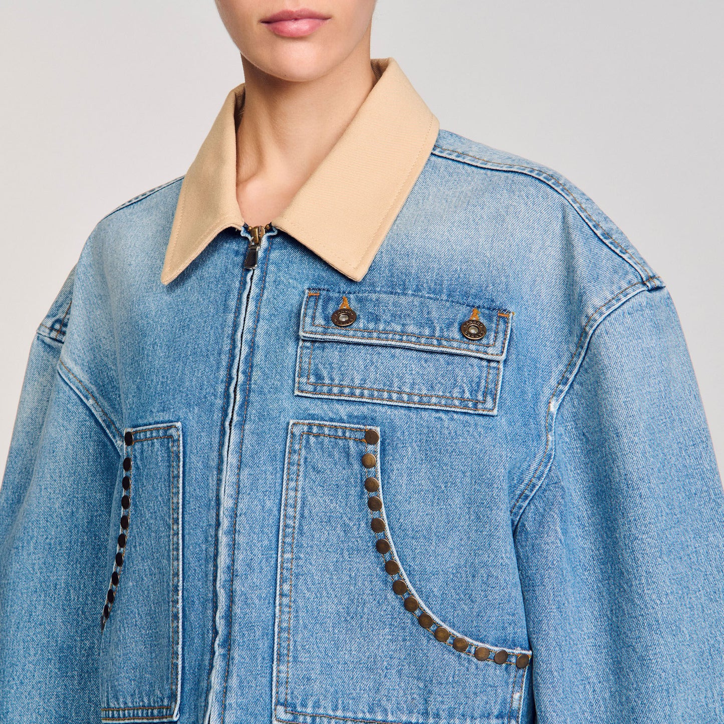 Sandro Denim jacket with studs Blue Jean
