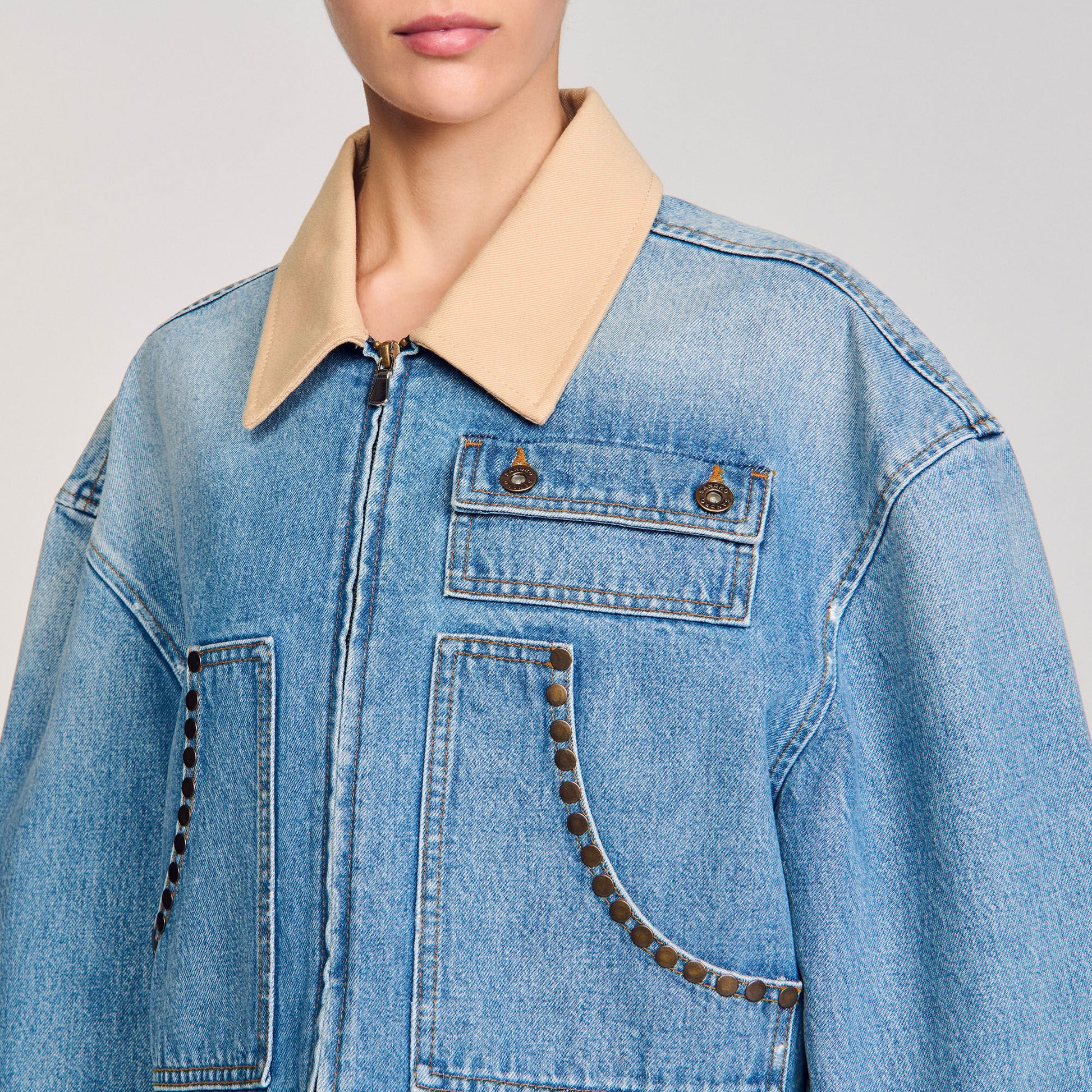 Sandro Denim jacket with studs Blue Jean