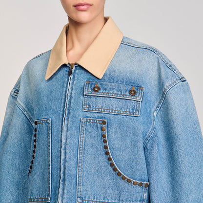 Sandro Denim jacket with studs Blue Jean