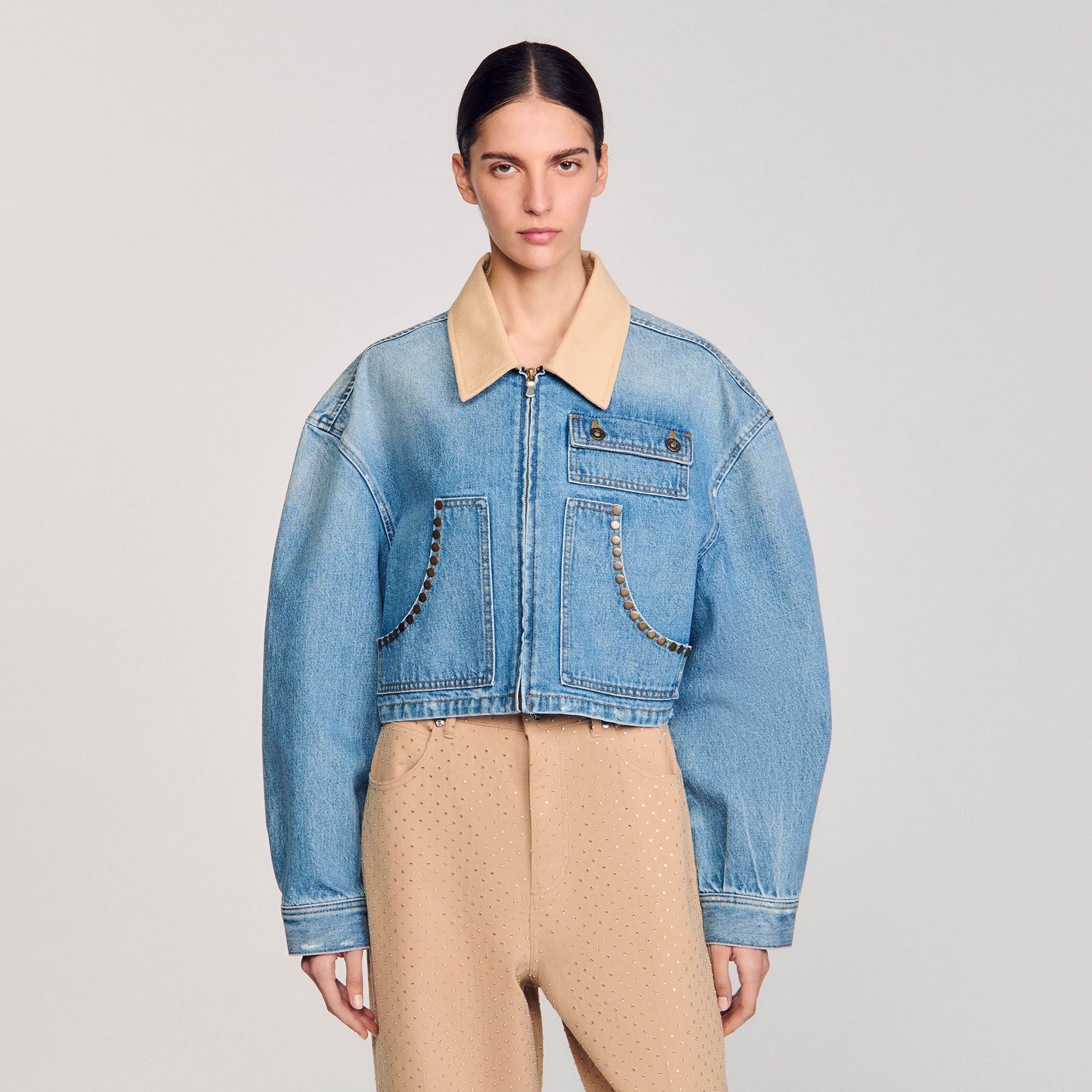 Sandro Denim jacket with studs Blue Jean