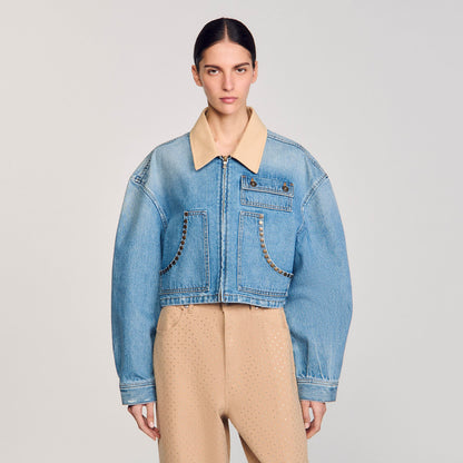 Sandro Denim jacket with studs Blue Jean