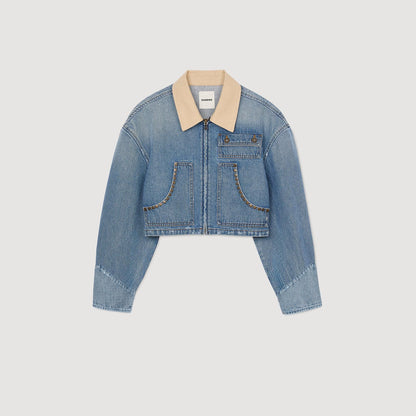 Sandro Denim jacket with studs Blue Jean