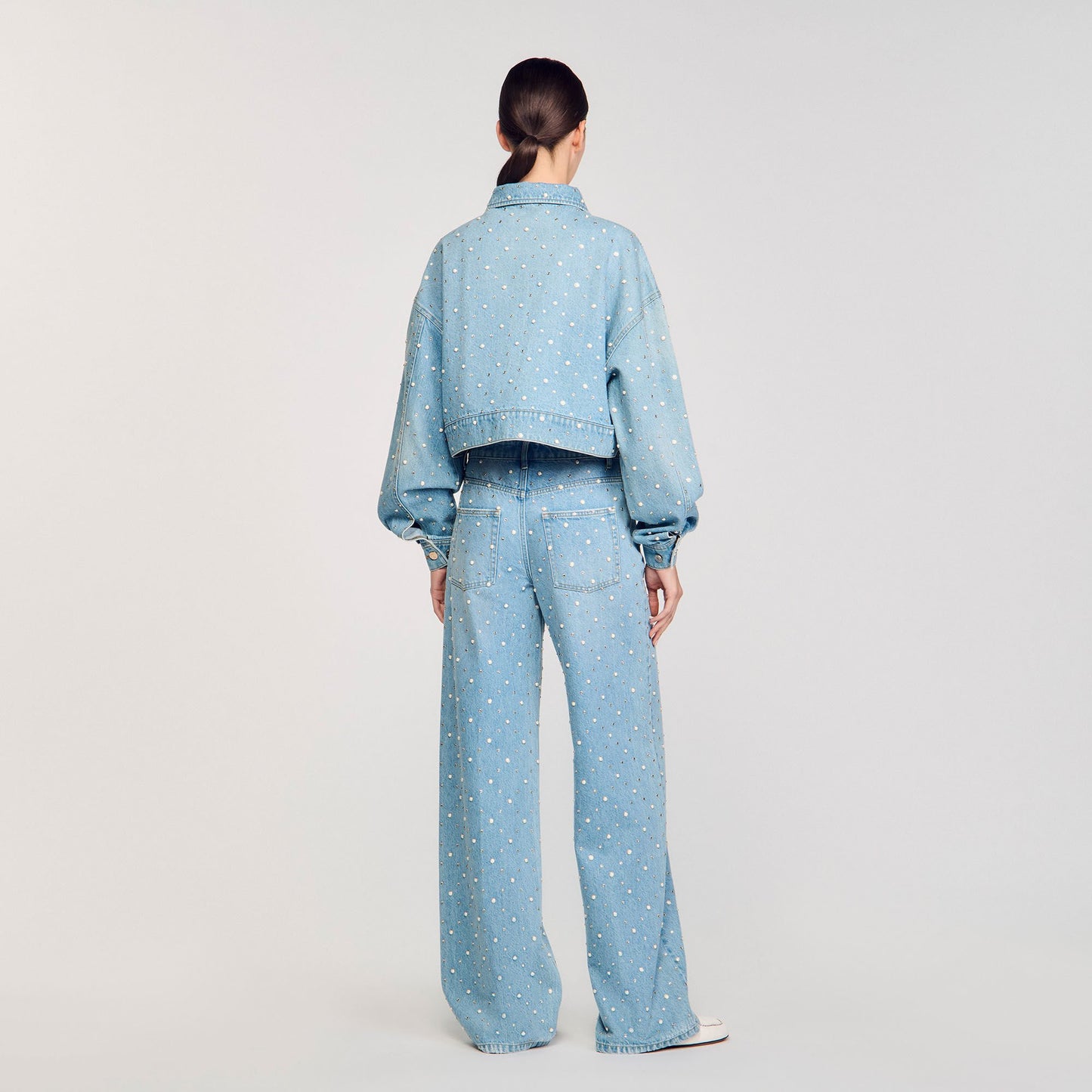 Sandro Beaded and rhinestone denim jacket Blue Jean