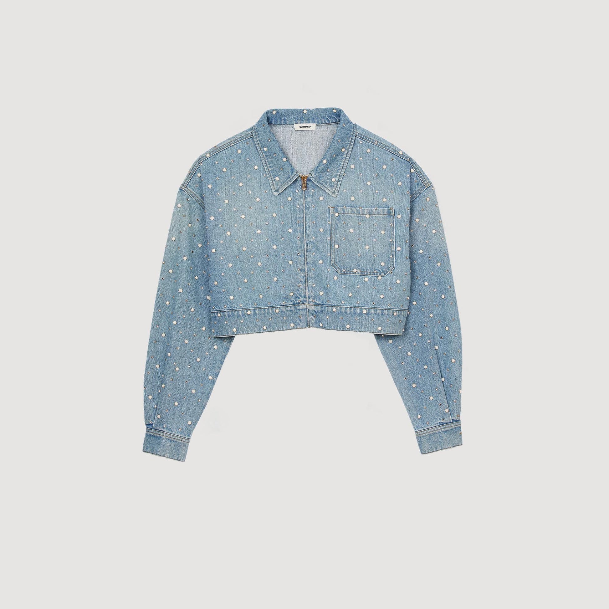 Sandro Beaded and rhinestone denim jacket Blue Jean