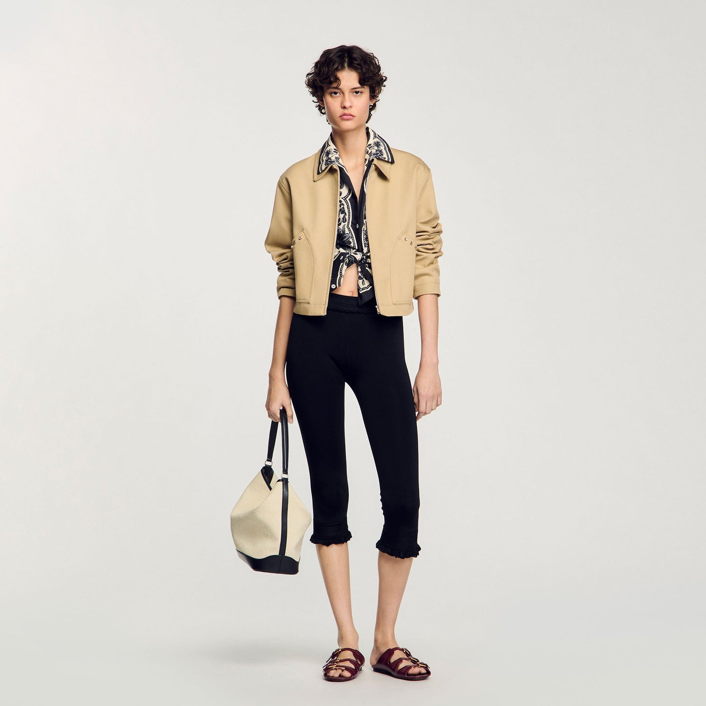 Sandro Short jacket with rhinestone details Beige