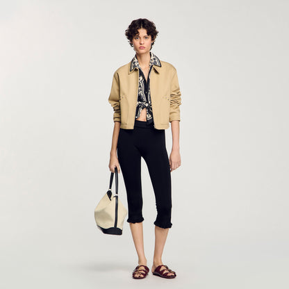 Sandro Short jacket with rhinestone details Beige