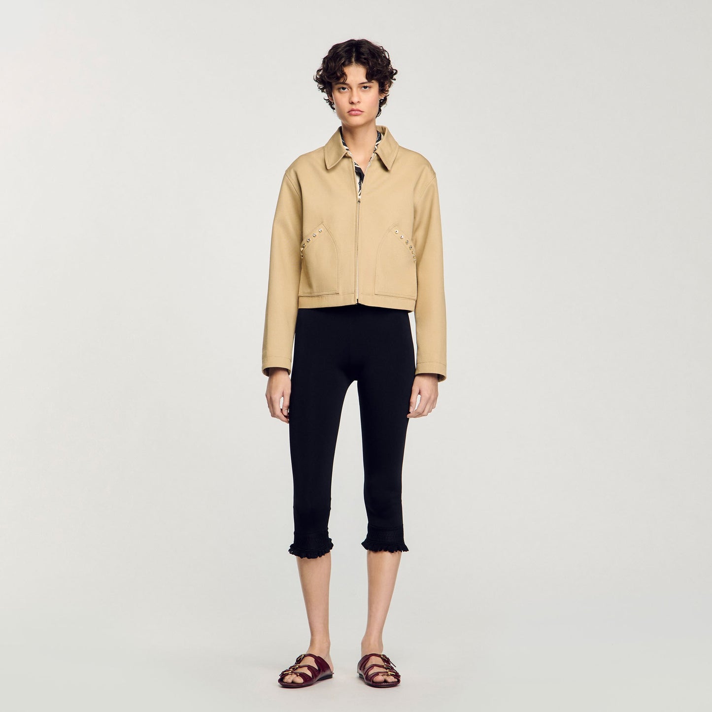 Sandro Short jacket with rhinestone details Beige