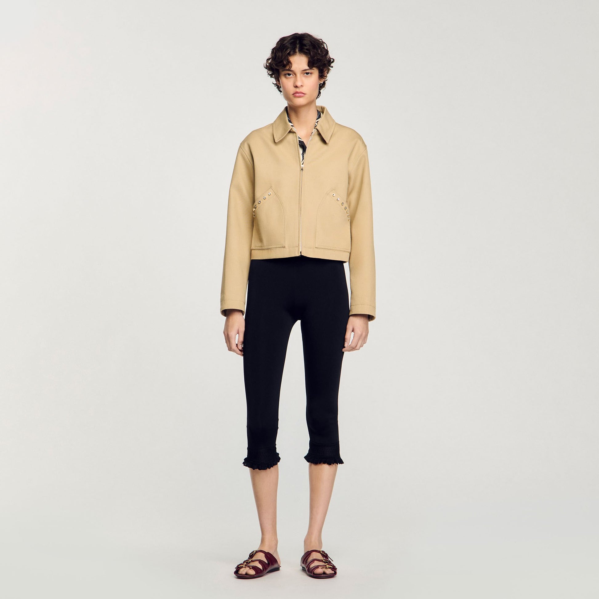 Sandro Short jacket with rhinestone details Beige