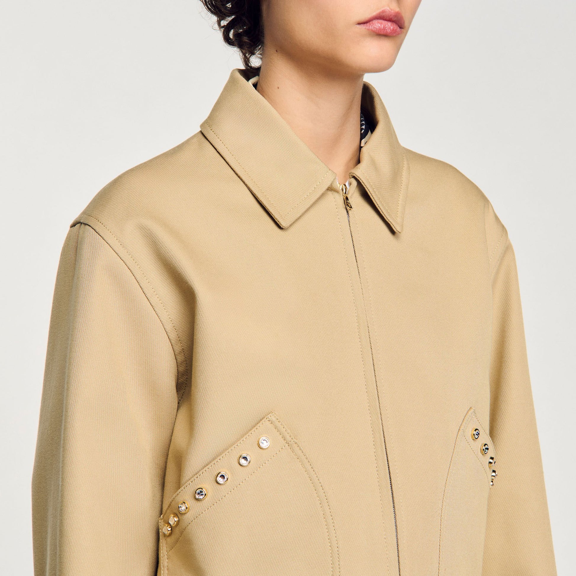 Sandro Short jacket with rhinestone details Beige