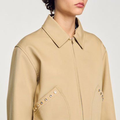 Sandro Short jacket with rhinestone details Beige