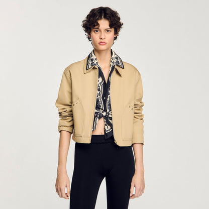 Sandro Short jacket with rhinestone details Beige