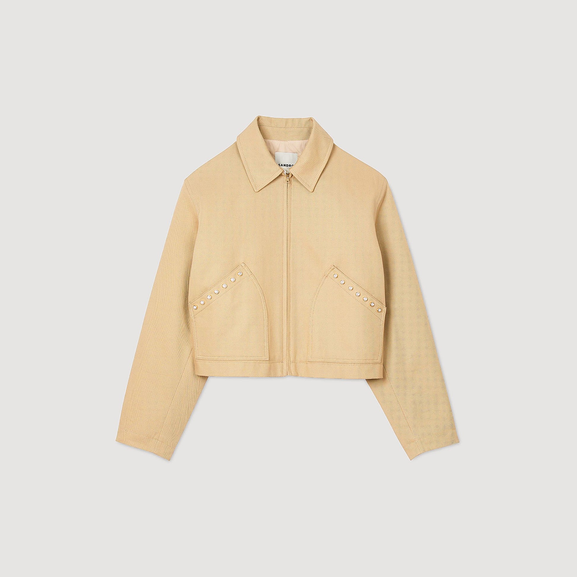 Sandro Short jacket with rhinestone details Beige