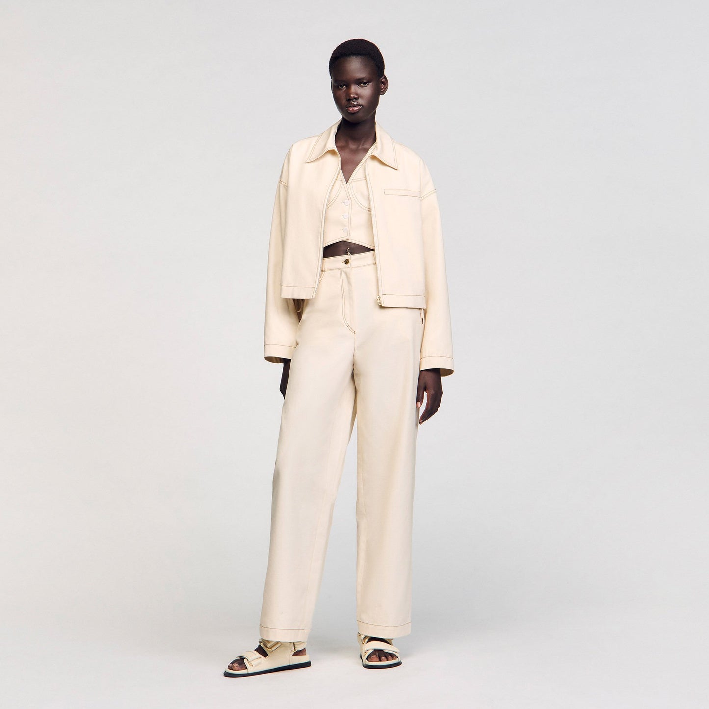 Sandro Denim lace-up jacket Sand