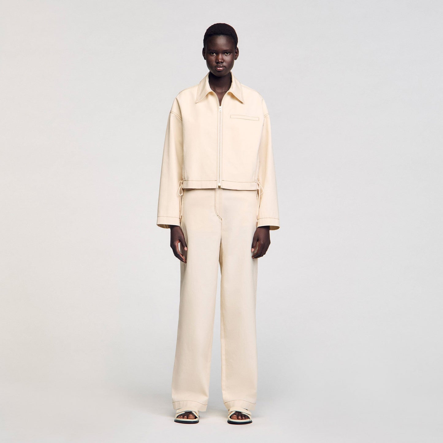 Sandro Denim lace-up jacket Sand