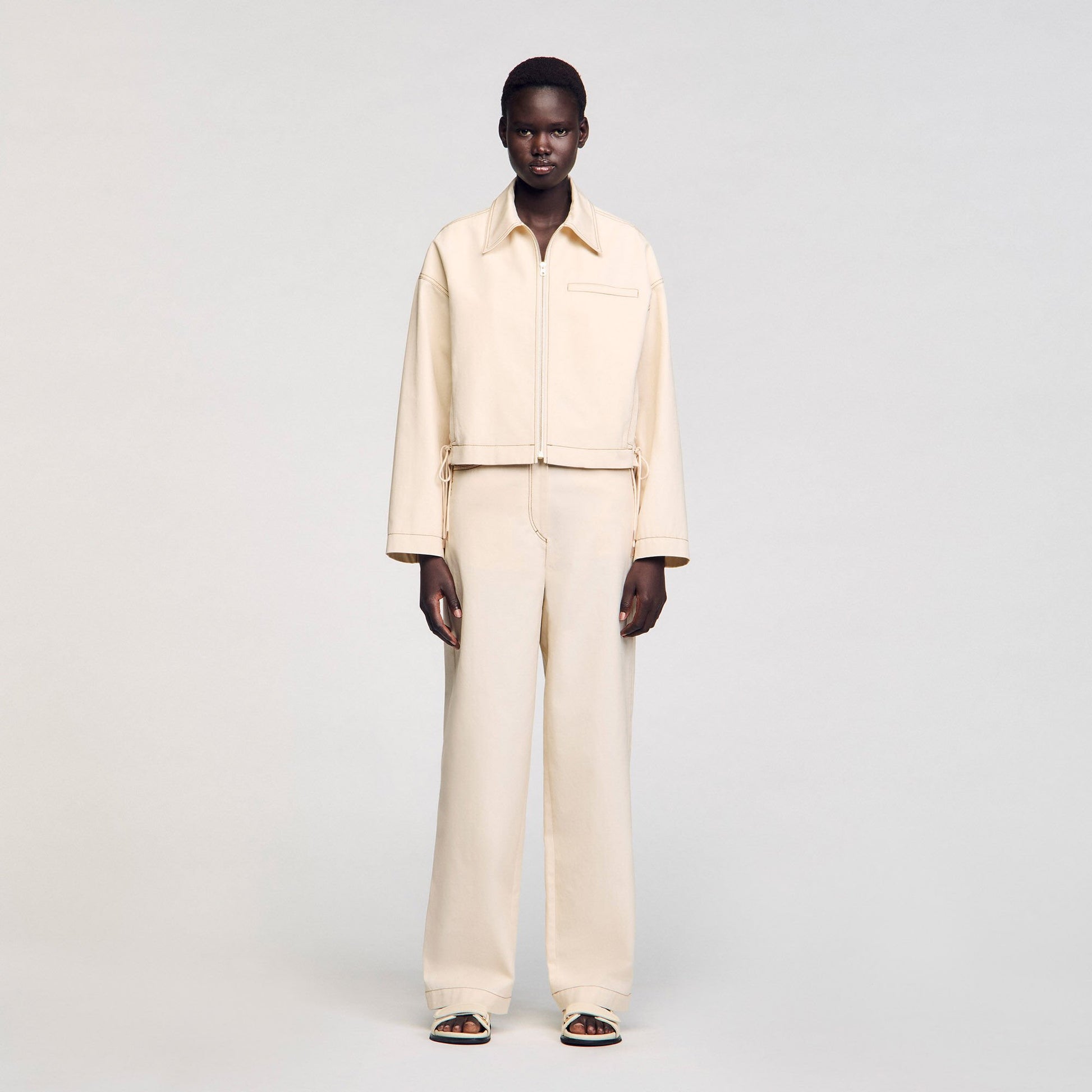 Sandro Denim lace-up jacket Sand