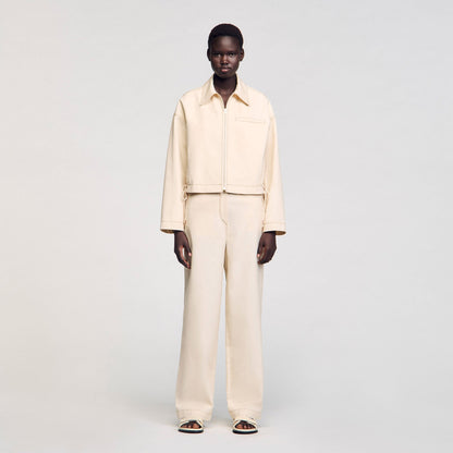 Sandro Denim lace-up jacket Sand