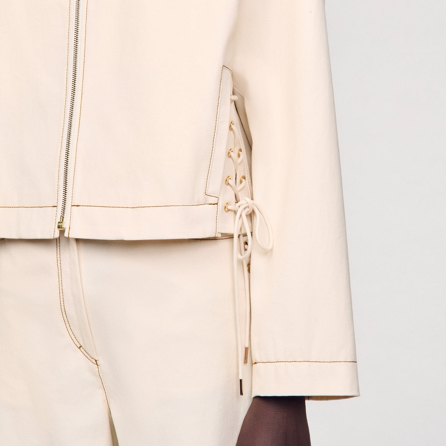 Sandro Denim lace-up jacket Sand