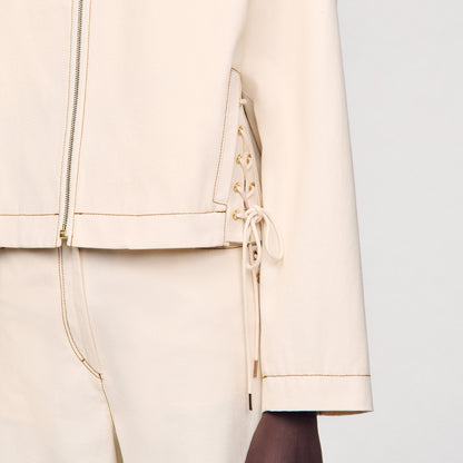 Sandro Denim lace-up jacket Sand