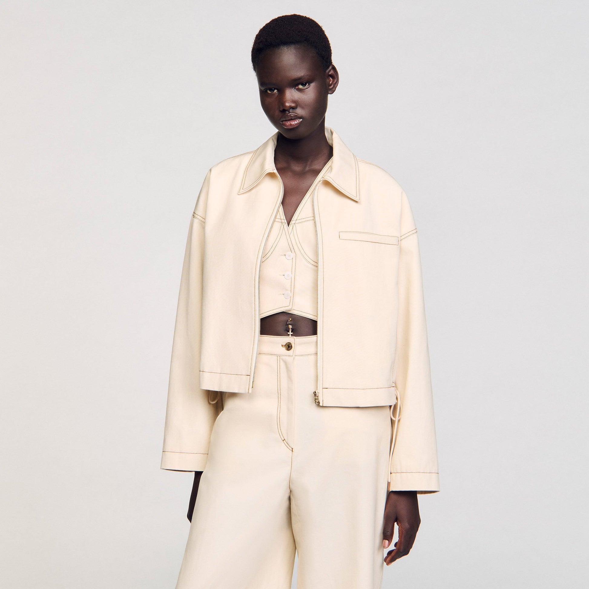 Sandro Denim lace-up jacket Sand