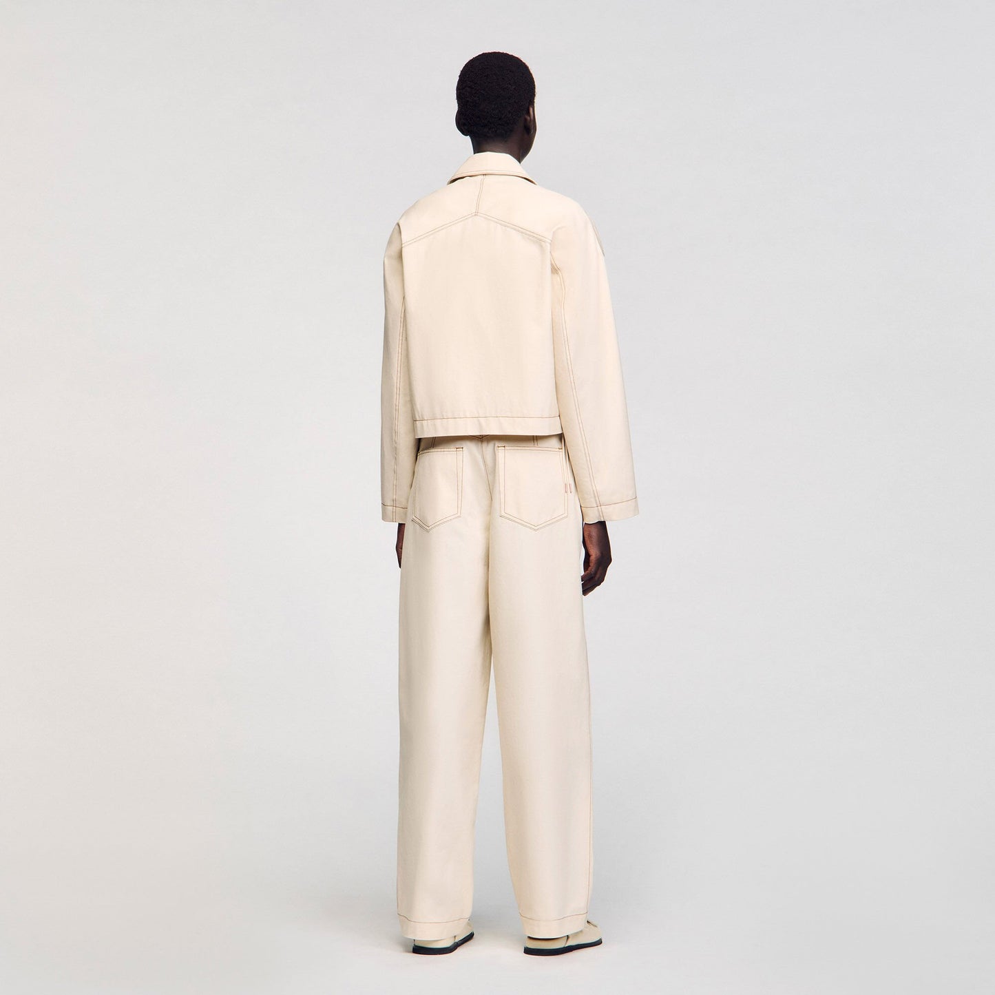 Sandro Denim lace-up jacket Sand