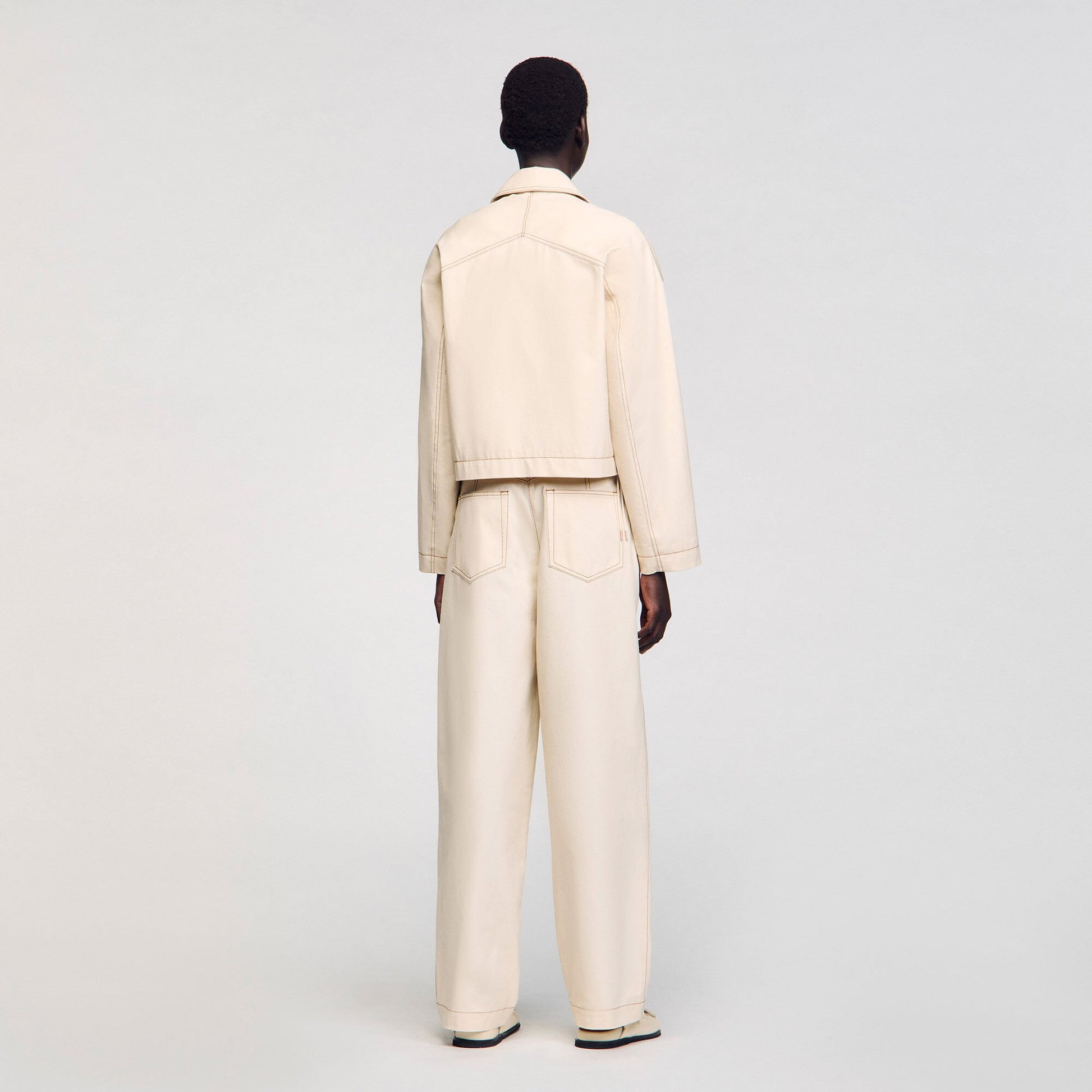 Sandro Denim lace-up jacket Sand