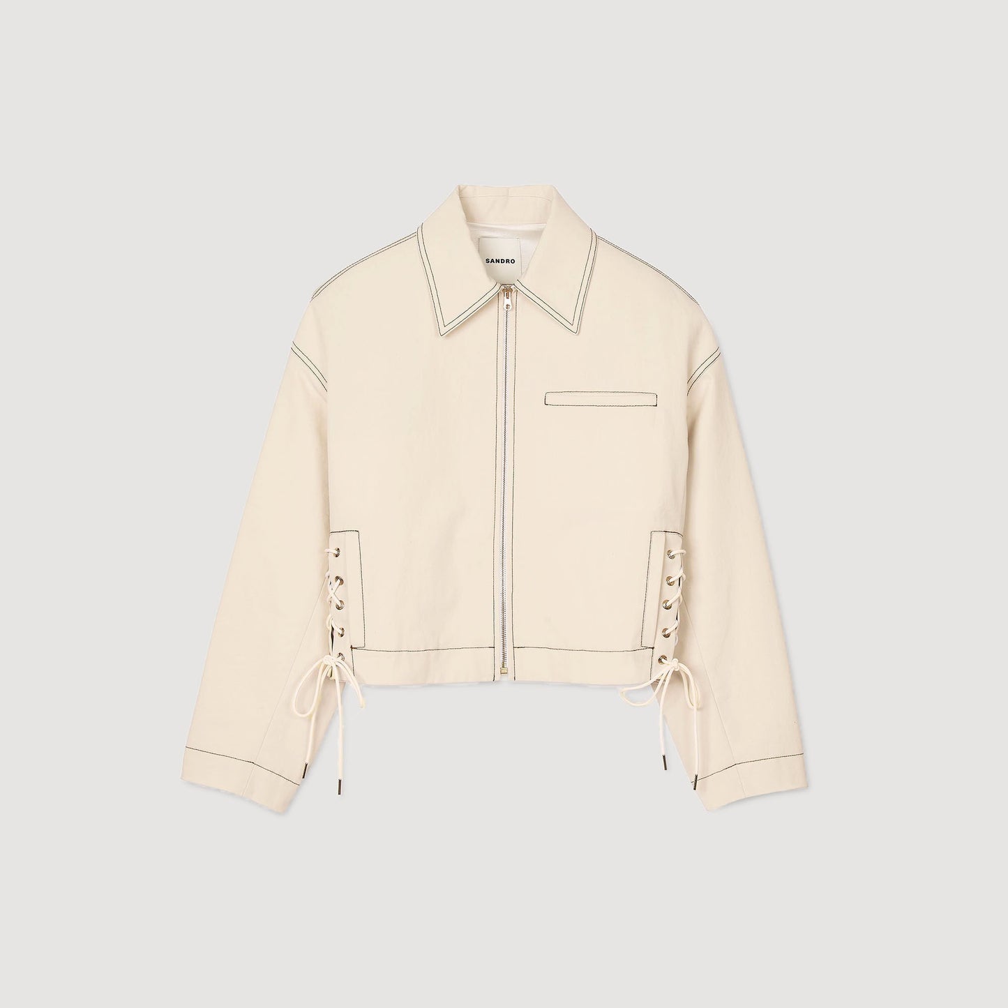 Sandro Denim lace-up jacket Sand