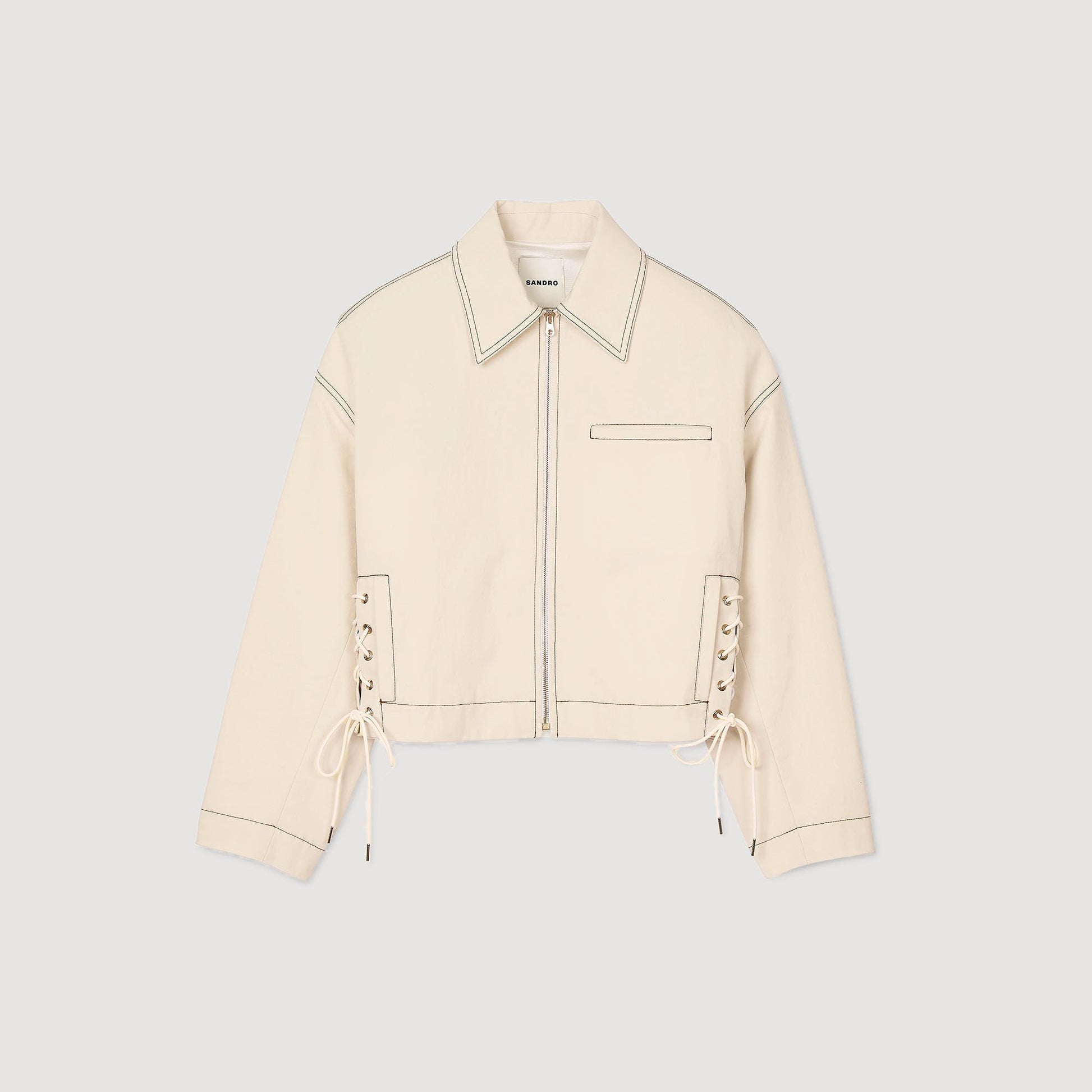 Sandro Denim lace-up jacket Sand