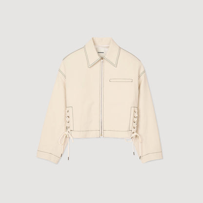 Sandro Denim lace-up jacket Sand