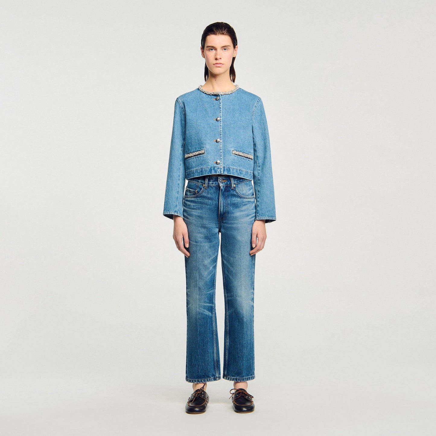 Sandro Rhinestone denim jacket Blue Jean