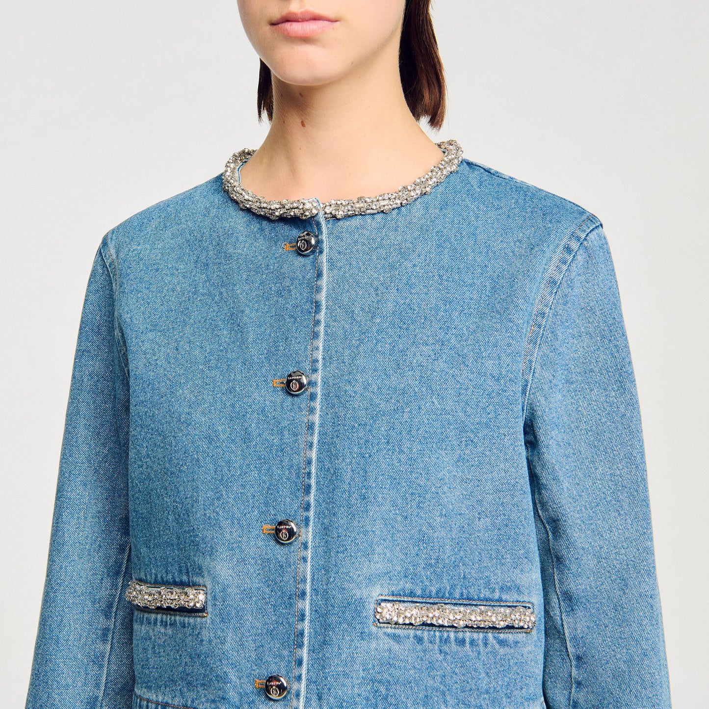 Sandro Rhinestone denim jacket Blue Jean