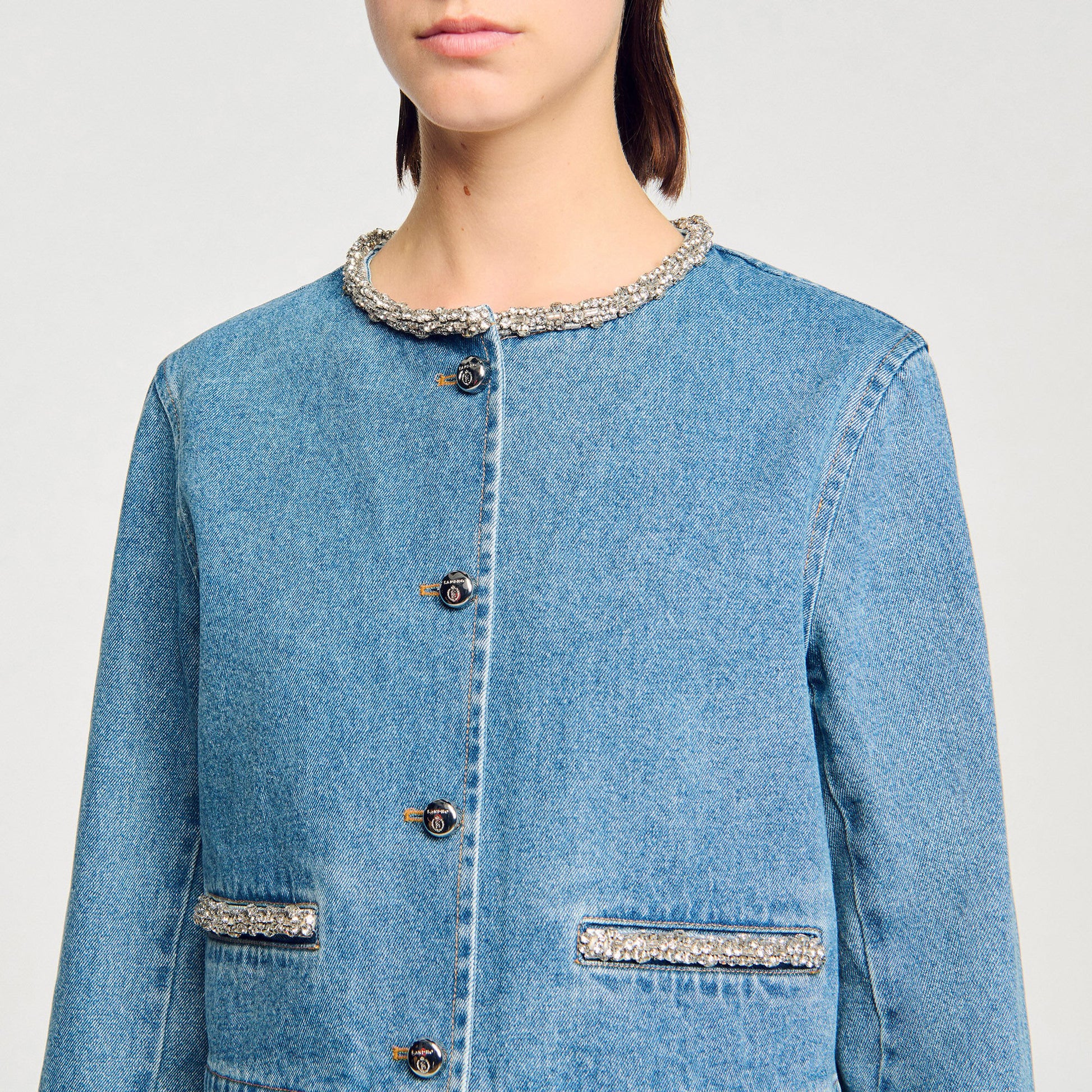 Sandro Rhinestone denim jacket Blue Jean