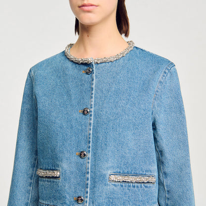 Sandro Rhinestone denim jacket Blue Jean
