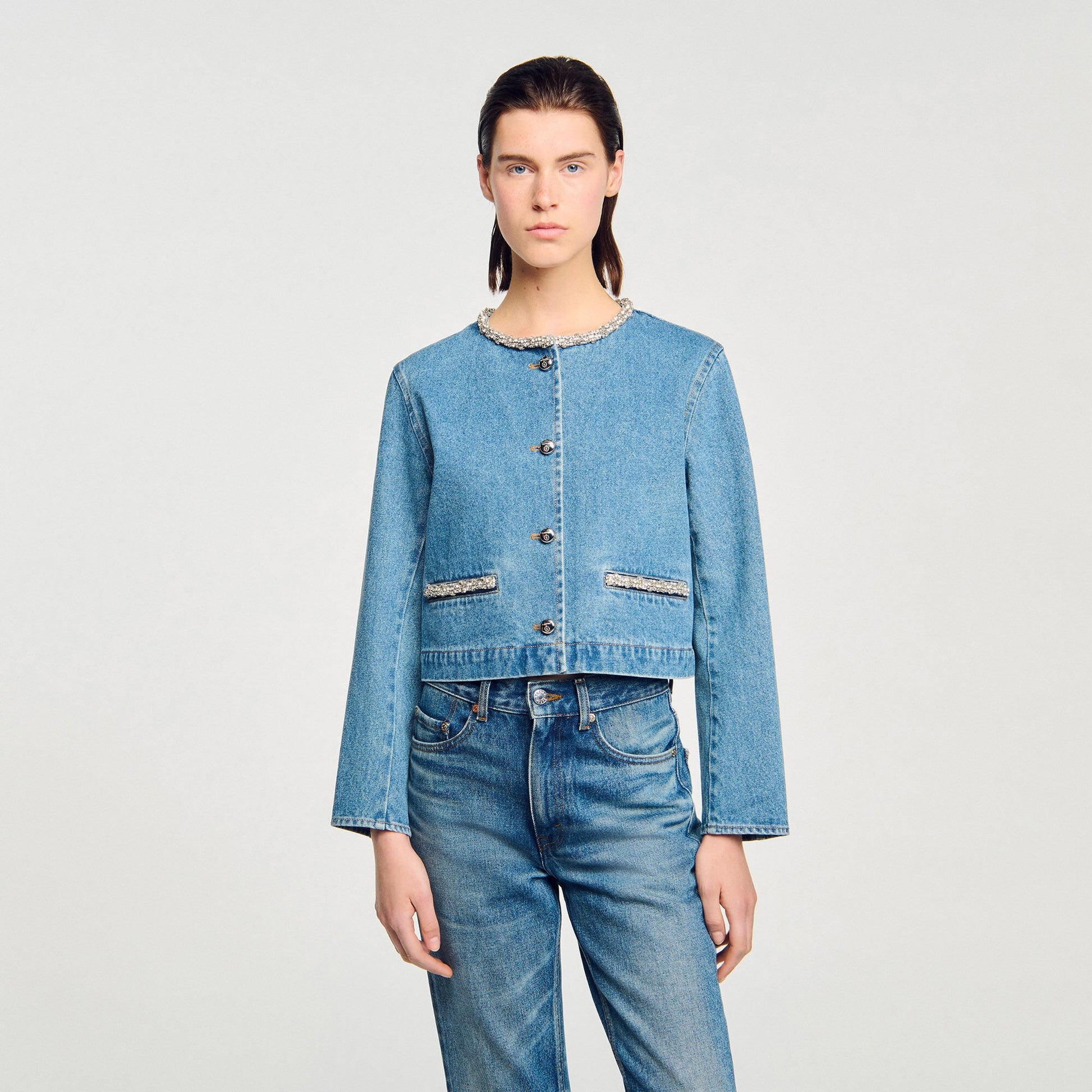 Sandro Rhinestone denim jacket Blue Jean